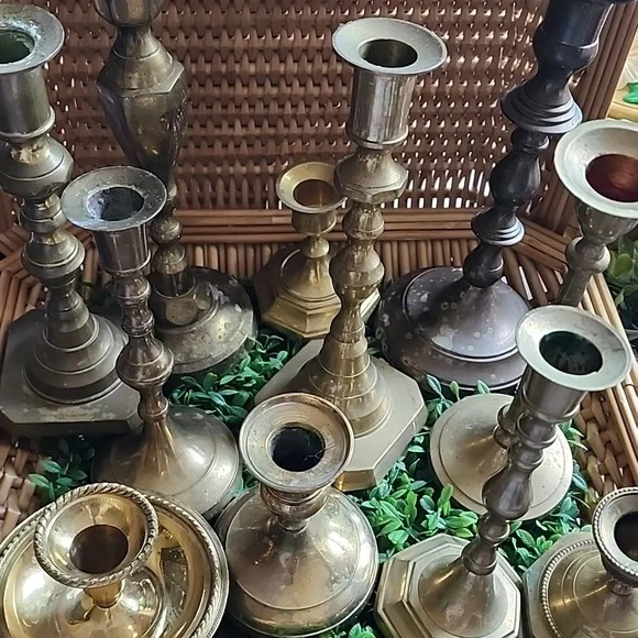 Instant Collection Lot of 11 Vintage Brass Candlesticks